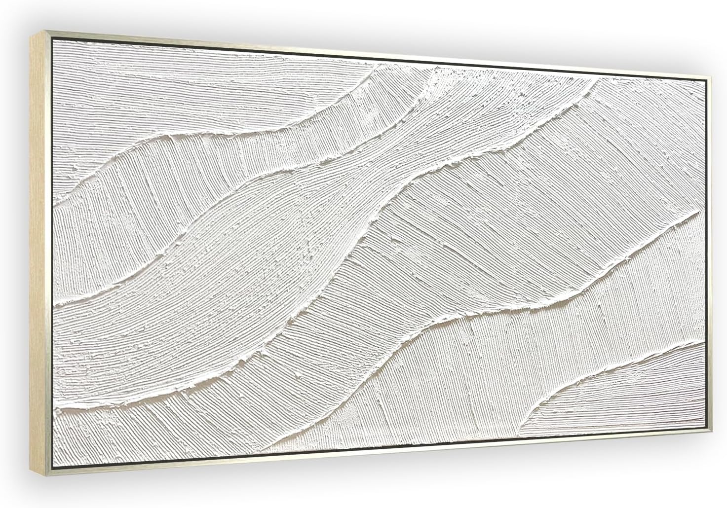 GeekMacro White Hand Painted Abstract Oil Painting Textured Wall Art - Large Framed 58x29 Minimalist Artwork Living Room Bedroom Horizontal Wall Decor