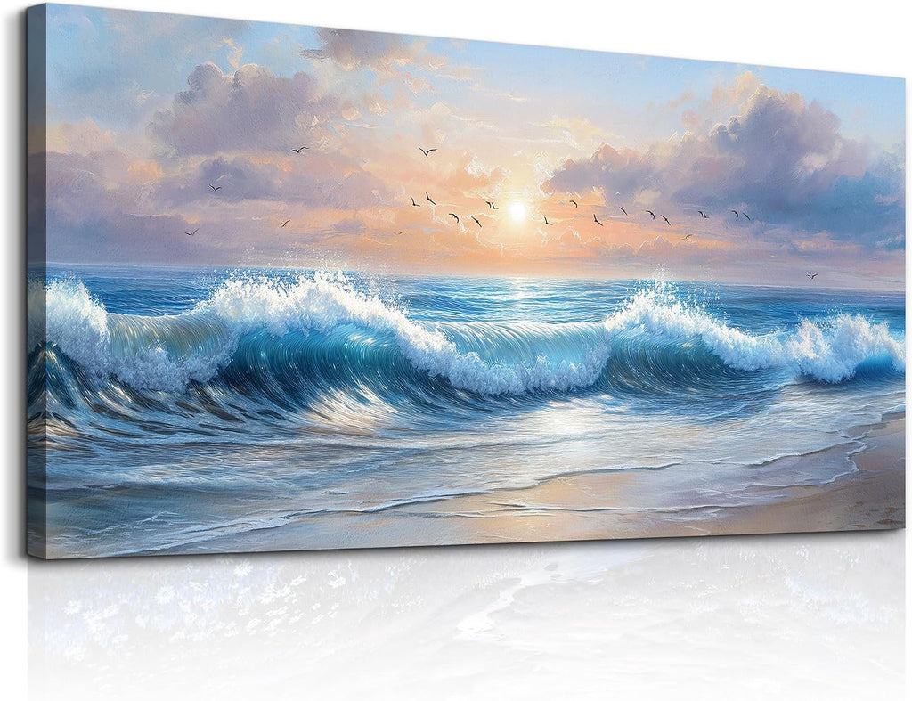 XIGUANGART Large Wall Art for Living Room, Ocean Sunset Landscape Canvas Wall Art Prints, Nature Coastal Wall Decor Beach Prints Paintings, Picture for Bedroom Dining Room Office Wall Decor, 30' x 60'