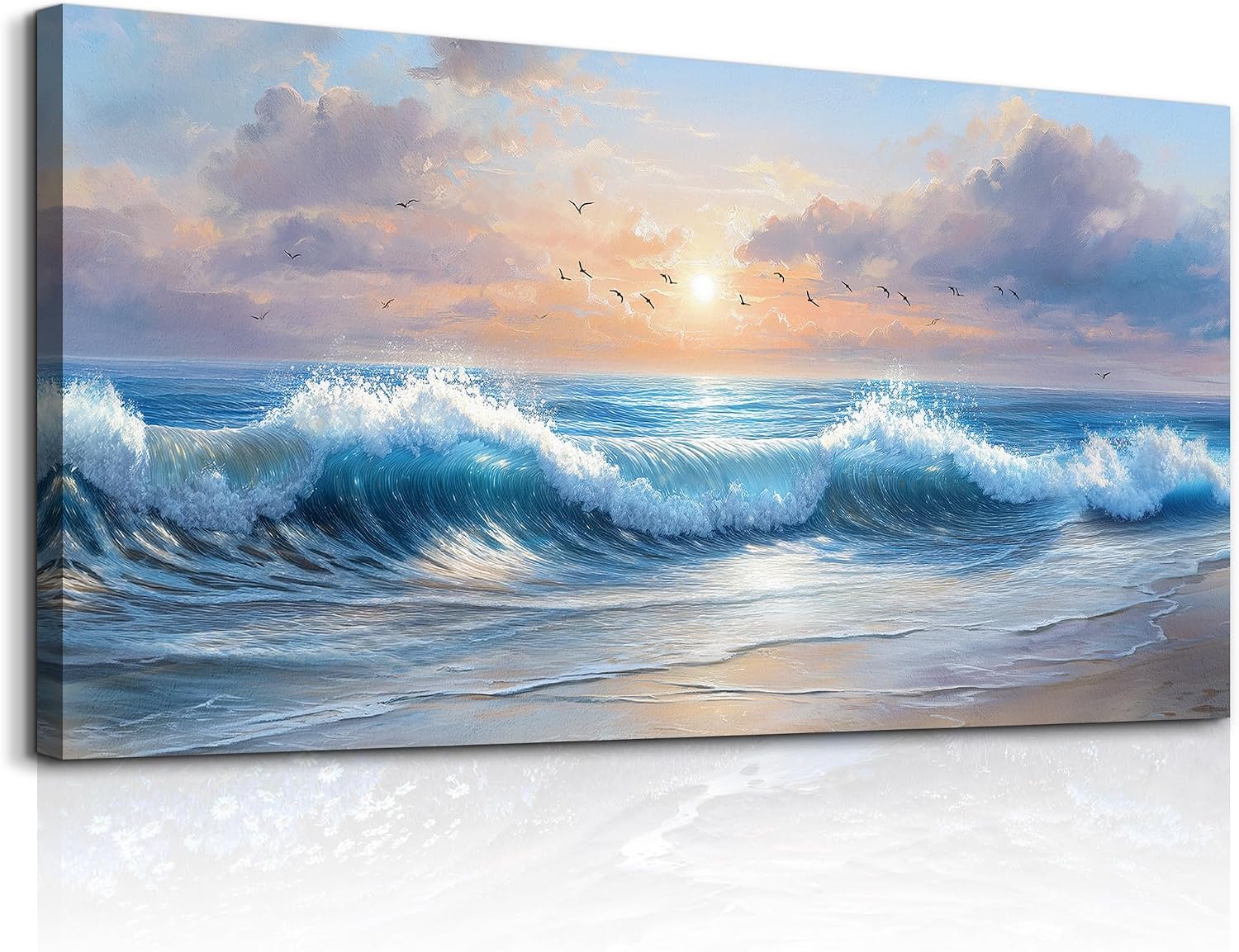 XIGUANGART Large Wall Art for Living Room, Ocean Sunset Landscape Canvas Wall Art Prints, Nature Coastal Wall Decor Beach Prints Paintings, Picture for Bedroom Dining Room Office Wall Decor, 30' x 60'