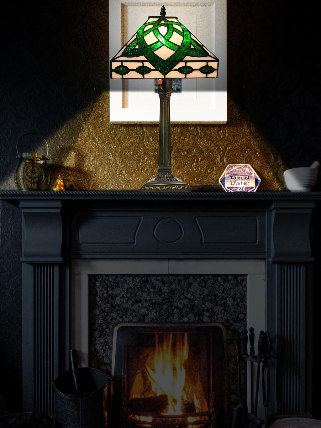 KY&BOSAM Tiffany Table Lamps Irish Celtic 17500 Lumens UL Tiffany Style lamp Light Stained Glass Desk Lamp Shade E26 Bulb Holder Metal Base 8.5*8.5*18 Memory Bedroom Home Office St Patrick's Day Decor
