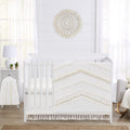 Sweet Jojo Designs Ivory Boho Chic Boy Girl Baby Crib Bedding Set Infant Nursery Room Solid Color Beige Cream Gender Neutral Bohemian Modern Farmhouse Designer Unisex Tassel Fringe Macrame Cotton