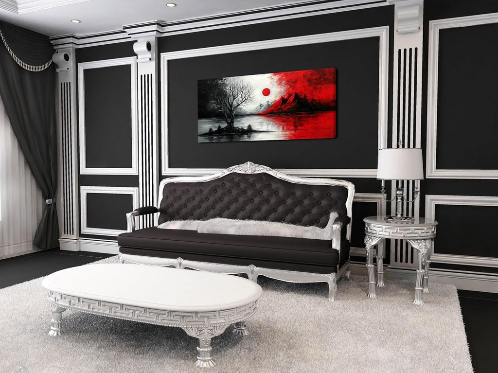 GAFSING Modern Abstract Canvas Wall Art, Black & Red Cloud Tree, 28x58inch, Living Room, Bedroom Decor