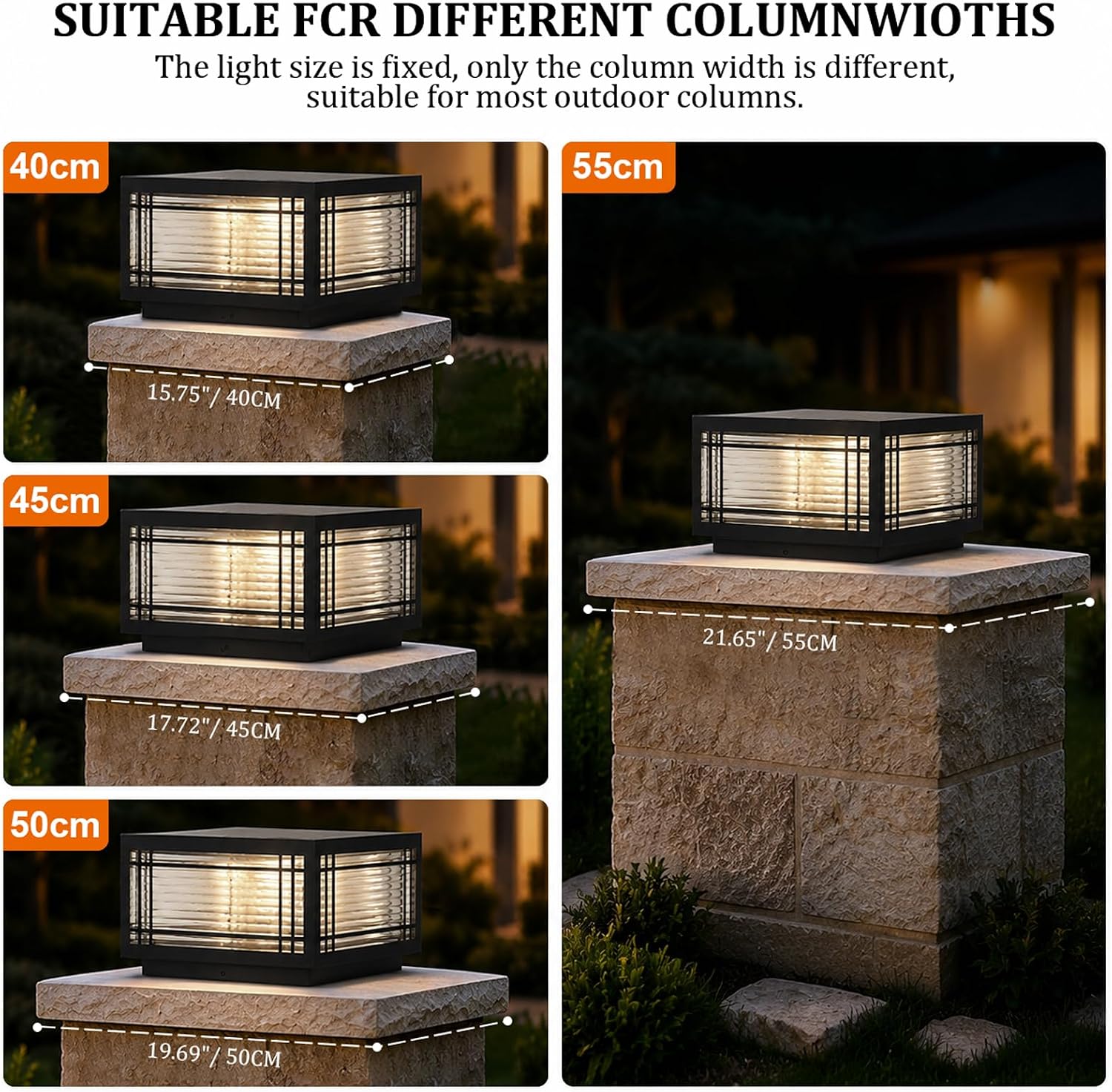 SLAWA Outdoor Post Caps Lights Modern Square Fence Pillar Lamps Waterproof Lawn Column Cap Lamp Courtyard Stainless Steel Housing Light Deck Post Light Fixture with Pier Mount Yard Pedestal Light