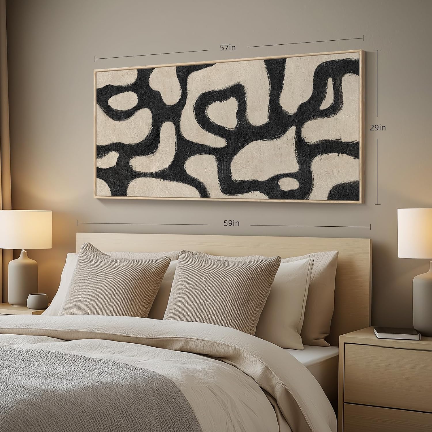 Framed Extra Large Abstract Wall Art for Living Room, Neutral Black and Beige Modern Painting Print, Mid Century Minimalist Horizontal Canvas Artwork for Dining Room Bedroom Hallway Office Wall Decor