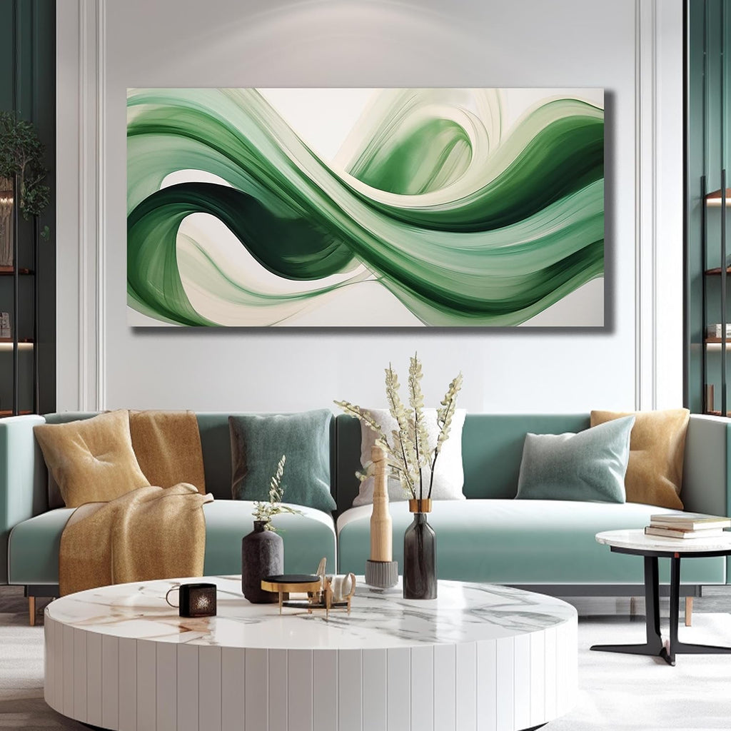 JuhaiArt Abstract Wall Decorations Large Green Canvas Wall Art White Artwork Art for Living Room Office Home Kitchen Modern Picture Poster 29'x 59'