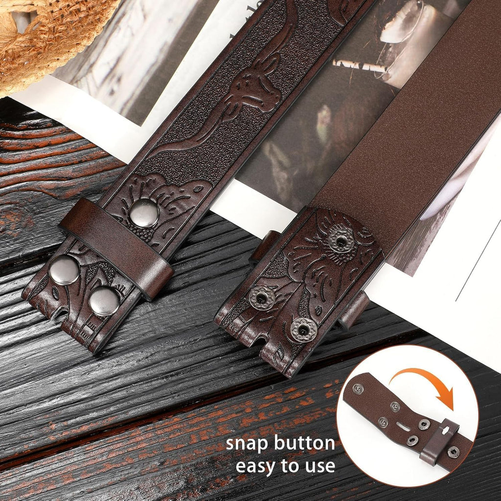 Western Belts for Men without Buckle, Cowboy Cowgirl Genuine Leather Mens Belts for Jeans