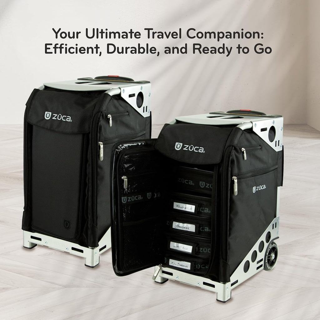 ZUCA Travel Cases for Artists & Professionals - Makeup Case with 4 Vinyl Utility Pouches, Travel Cover, 41' Telescoping Handle, Rolling Wheels & Sturdy Aluminum Frame for Makeup Artists and Creatives