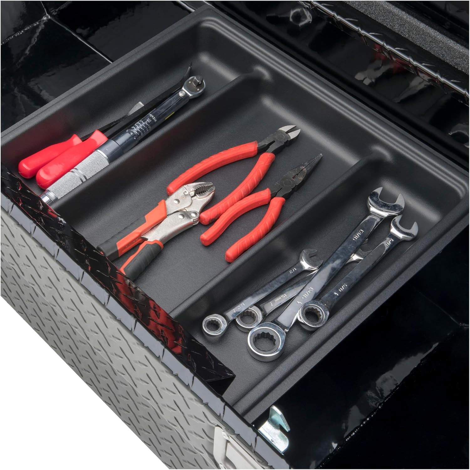 UWS TBS-63-A-LP-BLK Black Single Lid Low Profile Aluminum Toolbox with Beveled Insulated Lid