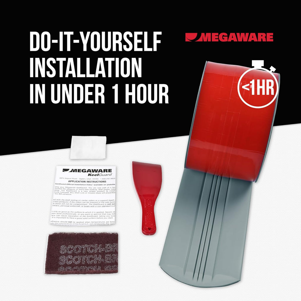 MEGAWARE KEELGUARD USA-Made, Original DIY Keel Guard, 5-Inch Wide, 4-12ft Sizes, 11 Colors, Complete Install Kit with Primer, Hull Protector, for Fiberglass and Some Aluminum Boats, Marine-Grade