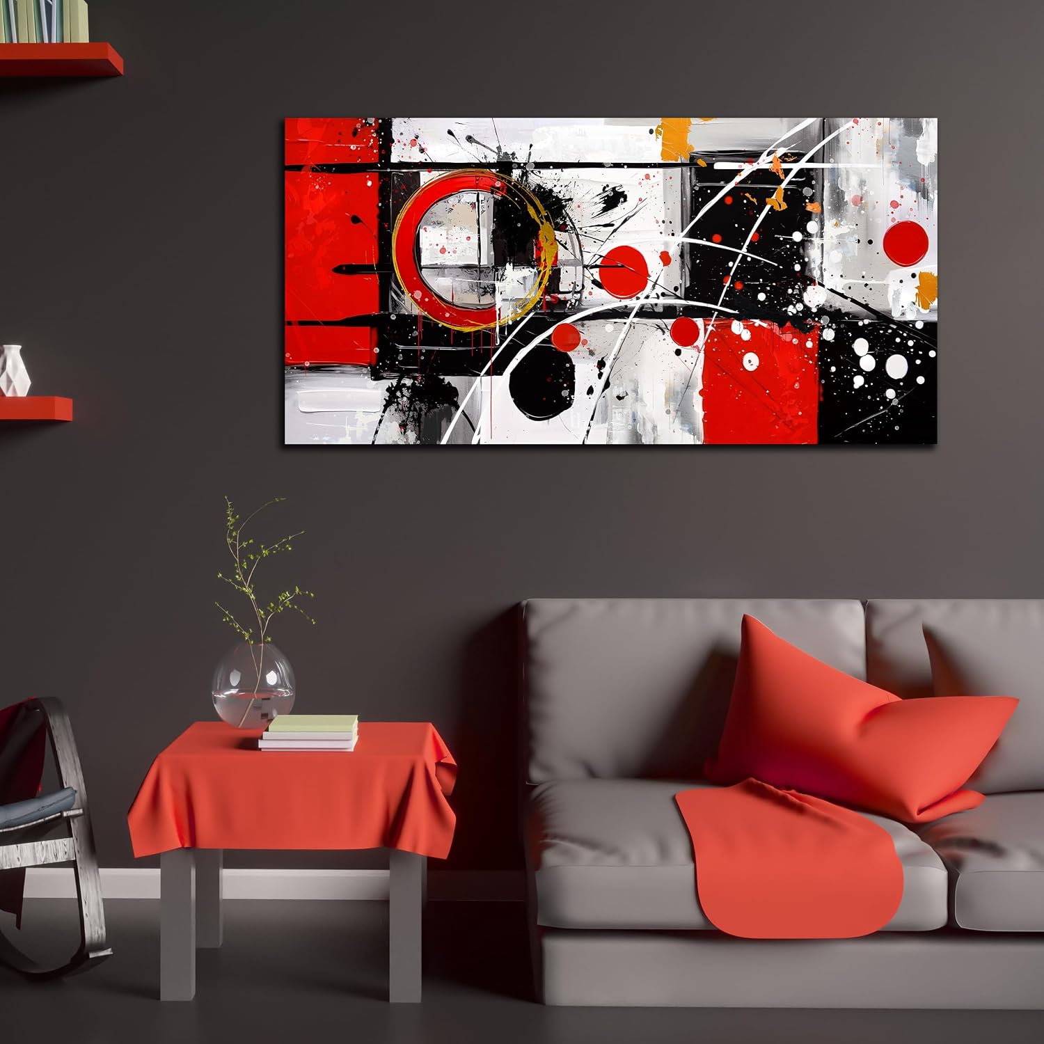 Alsingbago Large Abstract Canvas Wall Art for Living Room Bedroom Home Office Red Grey Black Abstract Canvas Prints Modern Wall Decor Ready to Hang Size 30x60