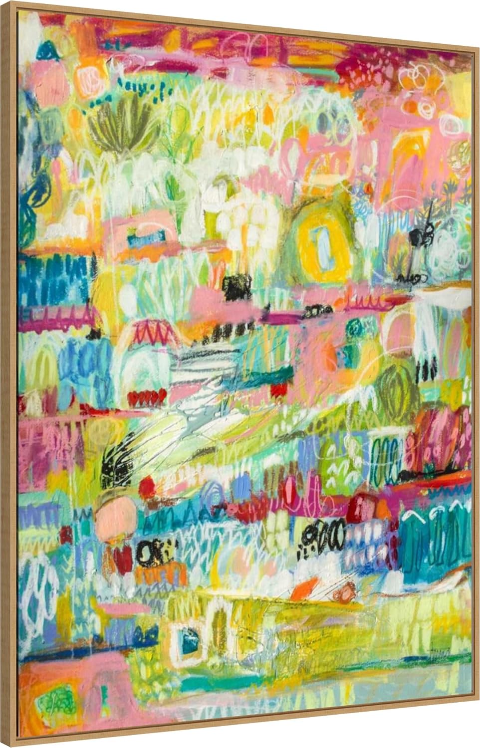 Amanti Art Framed Canvas Wall Art 42x32 Boho Garden II by Karen Fields, Framed Wall Art Canvas, Abstract Artwork, Modern Decor, Oversize Poster Painting for Living Room, Bedroom, Bathroom, Kitchen,