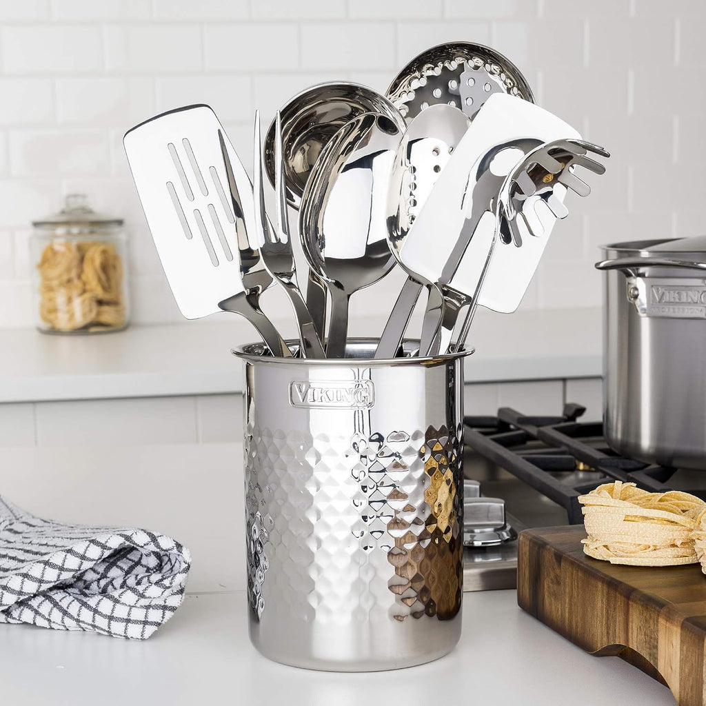 VIKING Stainless Steel Mixing Bowl Set, 10 piece, Includes Airtight Lids, Dishwasher Safe & Hammered Stainless Steel Utensil Holder