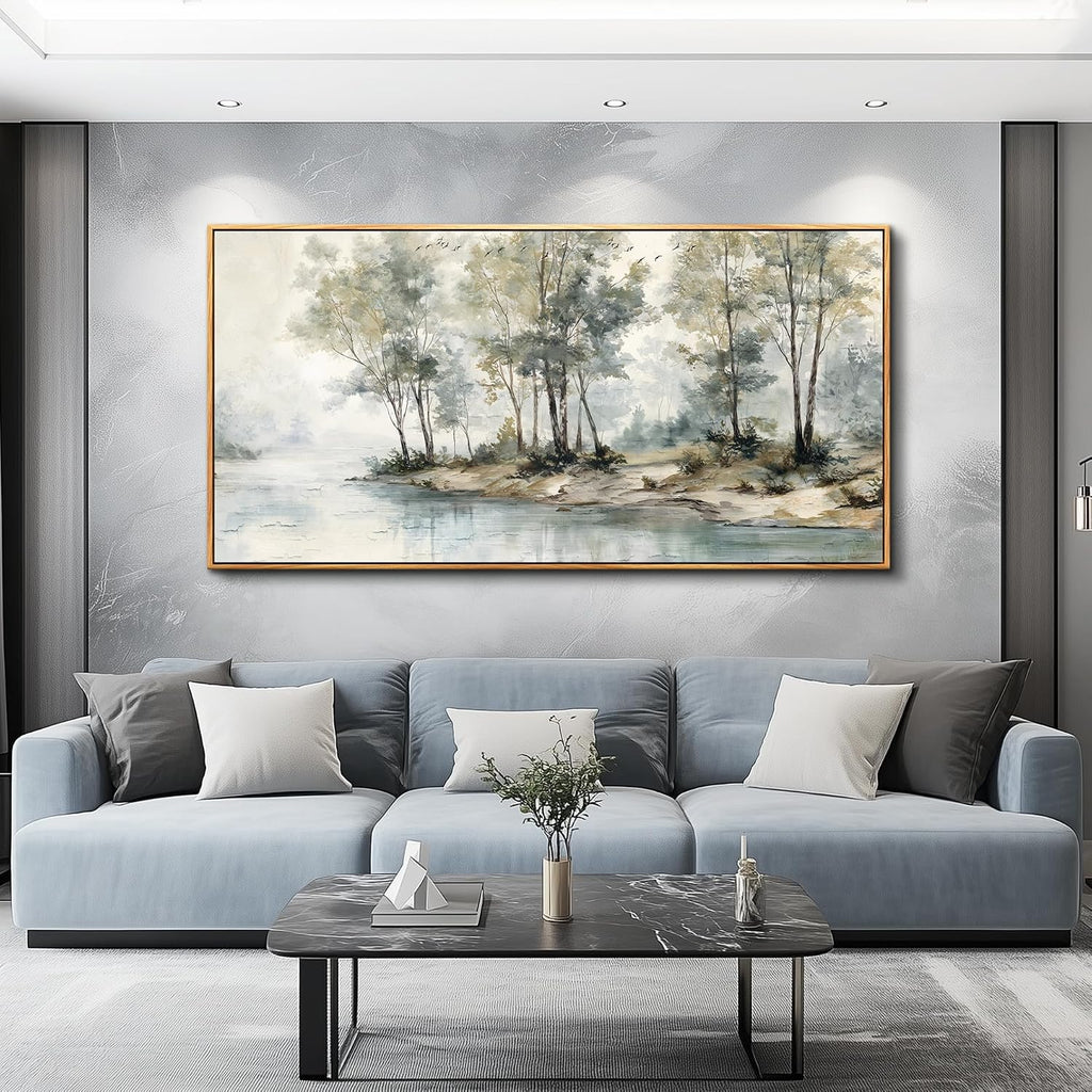 Wapluam Tree Wall Art Large Painting Modern Abstract Canvas Art Lakeside Landscape Pictures Forest Nature Artworks Decoration Framed For Living Room Bedroom Fireplace Home Office Hang Wall Decor