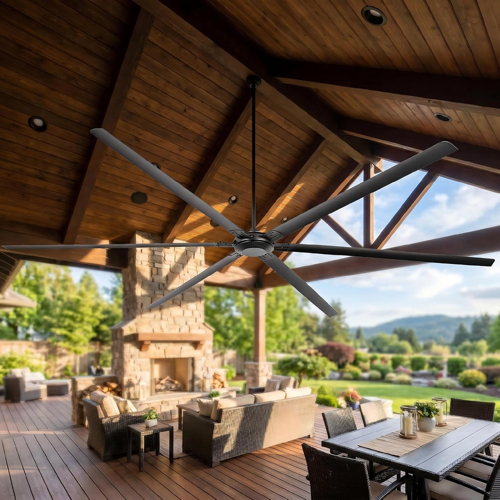 120 Inch Industrial Ceiling Fans without Lights, DC Motor Large Shop Garage Ceiling Fan with Remote, 36000 CFM High Airflow Big Ceiling Fan, Reversible Metal Commercial Fan for Warehouse Barn