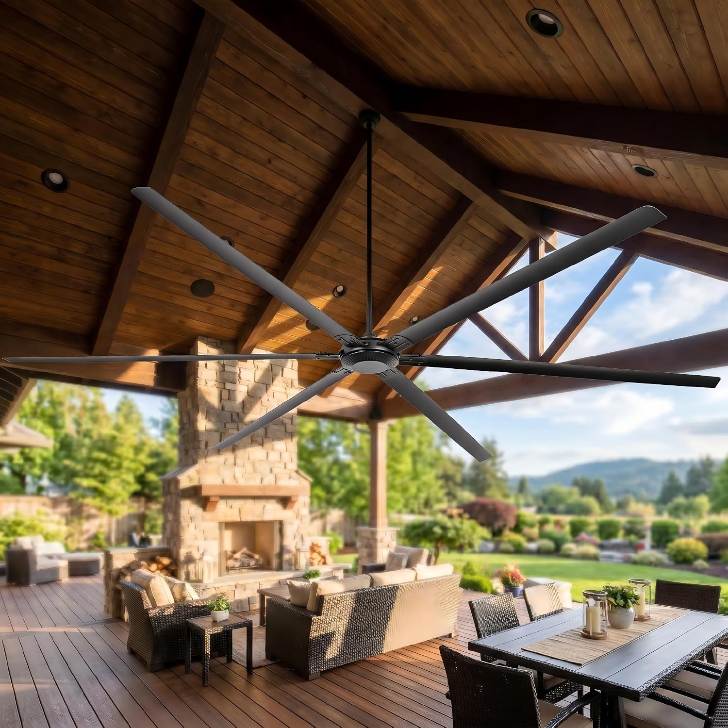 120 Inch Industrial Ceiling Fans without Lights, DC Motor Large Shop Garage Ceiling Fan with Remote, 36000 CFM High Airflow Big Ceiling Fan, Reversible Metal Commercial Fan for Warehouse Barn