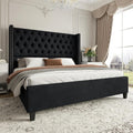 Jocisland Queen Size Velvet Upholstered Platform Bed Frame with 52' Tall Wingback Headboard, Deep Button Tufting, No Box Spring Required, Elegant Black