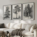 Large Framed Vintage Wall Art for Living Room, Black and White Tree 3 Piece Artwork for Walls, Modern Classic Rustic Sketch Forest Botanical Canvas Painting Prints for Office Wall Decor 24x36 In