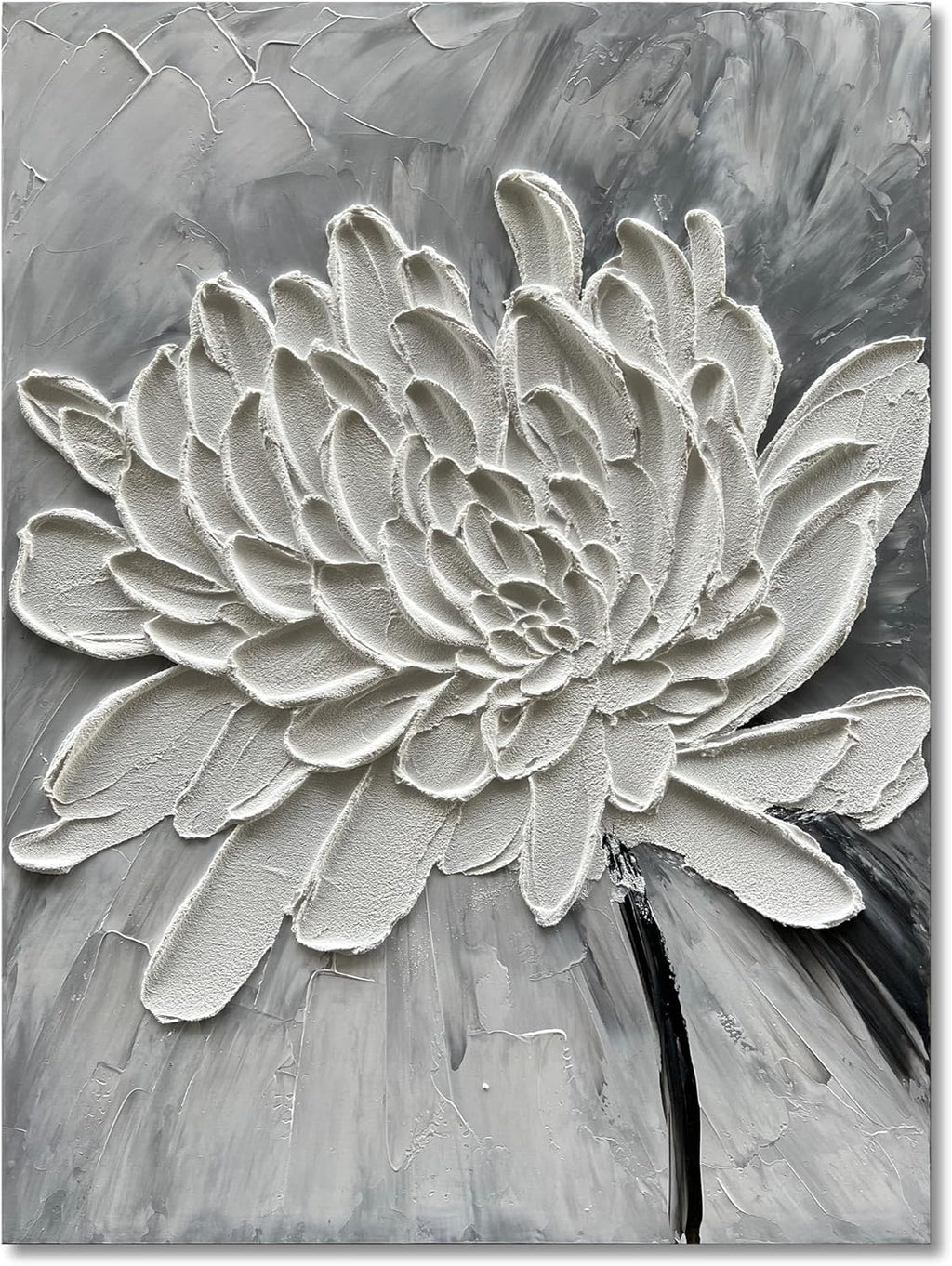 Hand Painted Modern Abstract Oil Painting White Flower Painting 40x28 inch Contemporary Minimalist Art Wall Decoration