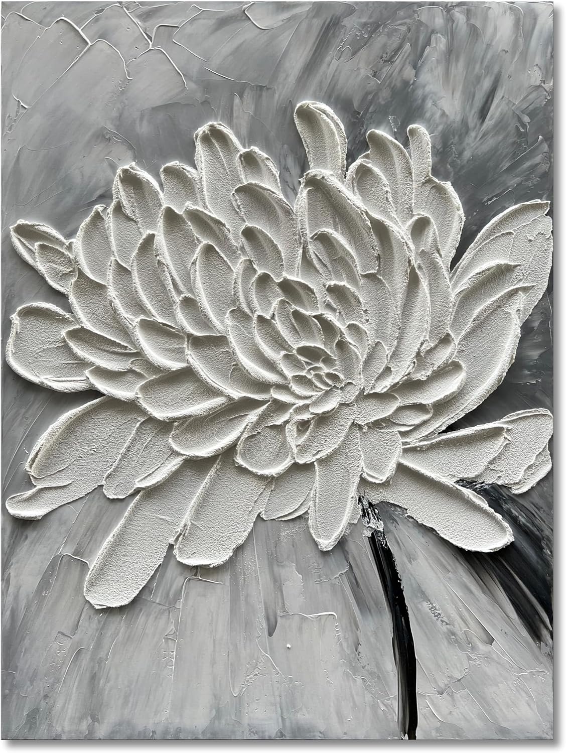 Hand Painted Modern Abstract Oil Painting White Flower Painting 40x28 inch Contemporary Minimalist Art Wall Decoration