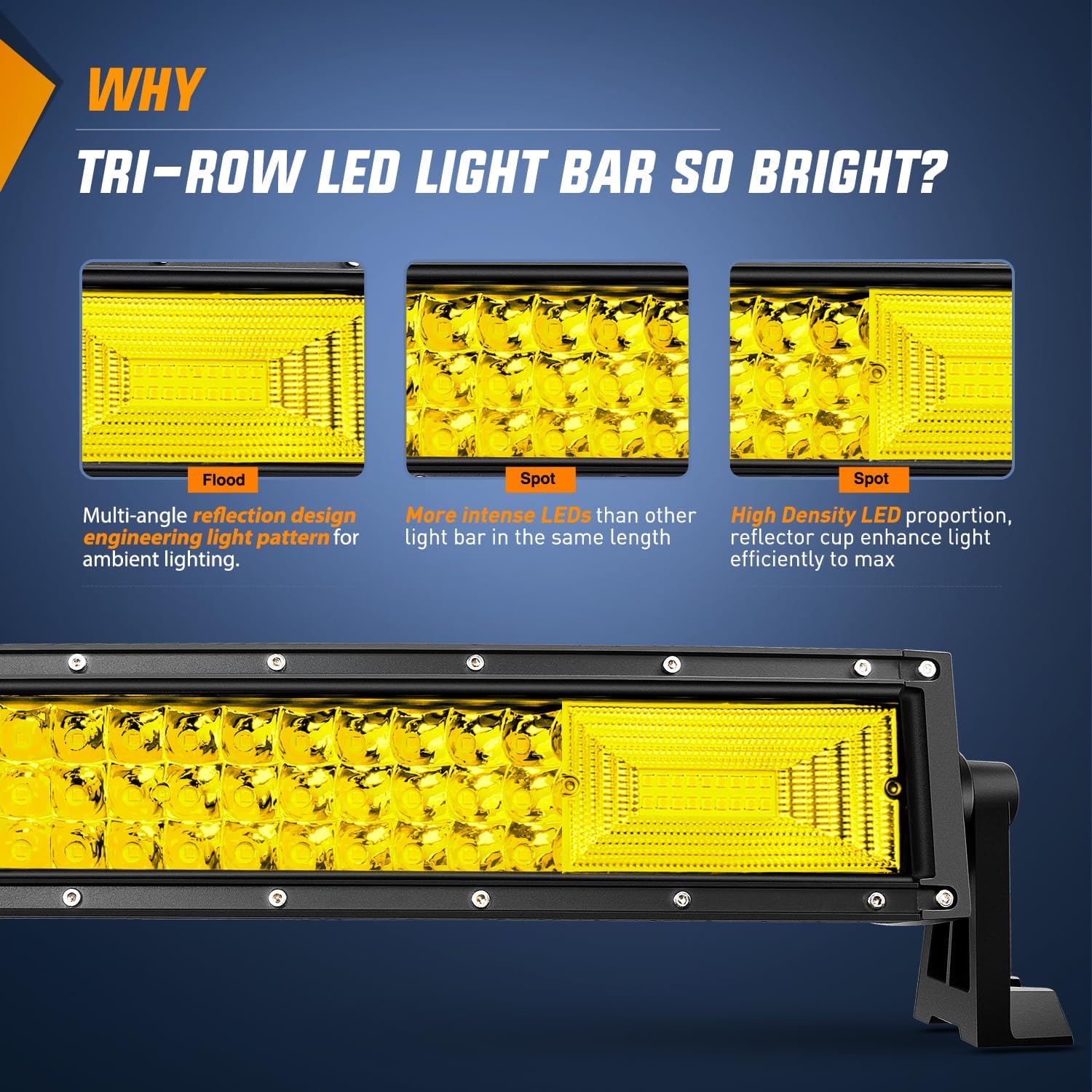 Nilight 52 Inch LED Light Bar 783 LED Chips Curved Triple Row Fog Light Yellow Beam Spot Flood Combo High Power LED Driving Lights Off Road Lights for Trucks SUV UTV ATV Truck Van 4x4 Boat
