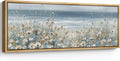 SIGNFORD Large Framed Canvas Print Wall Art Coastal Wildflowers Beach Meadow Landscape in Soft Blue and Beige Tones Illustrations Modern Art Relax/Calm Warm for Living Room, Bedroom, Office - 60'x20'