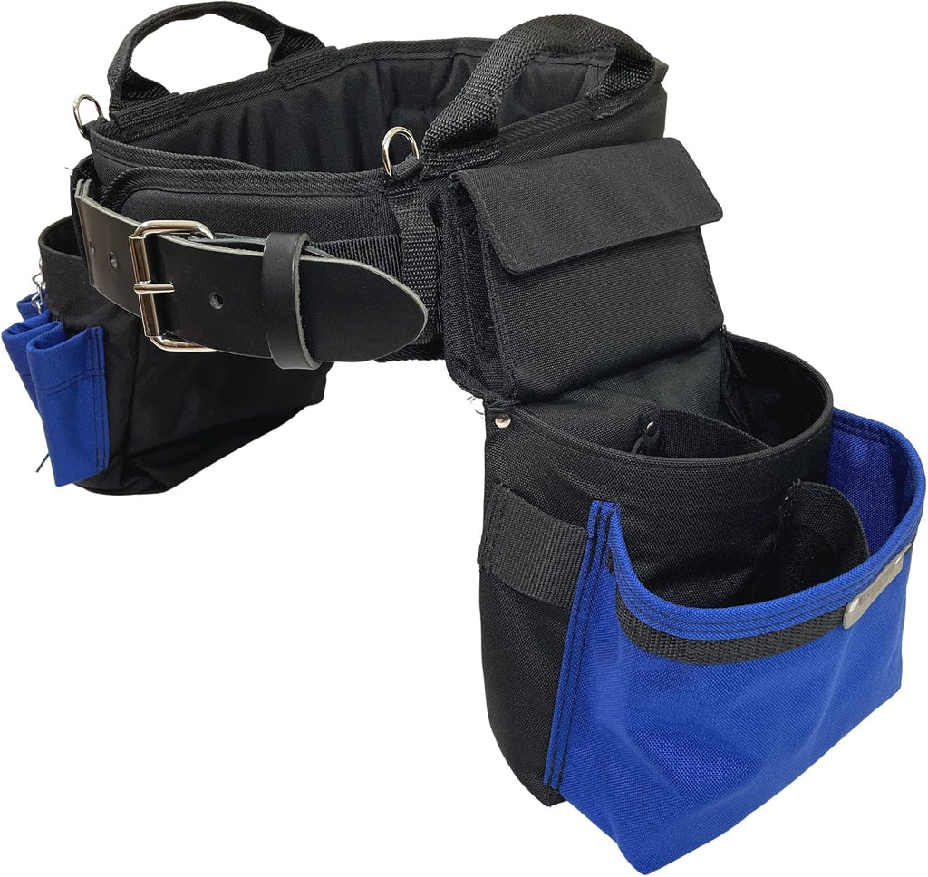BOULDER BAG Ultimate Electrician's MAX Combo with Comfort Back Support Tool Belt, Leather Belt Buckle, Heavy Duty Work Belt, Blue, (Small 24-27 Inch Waist), Tool Belt Made in USA