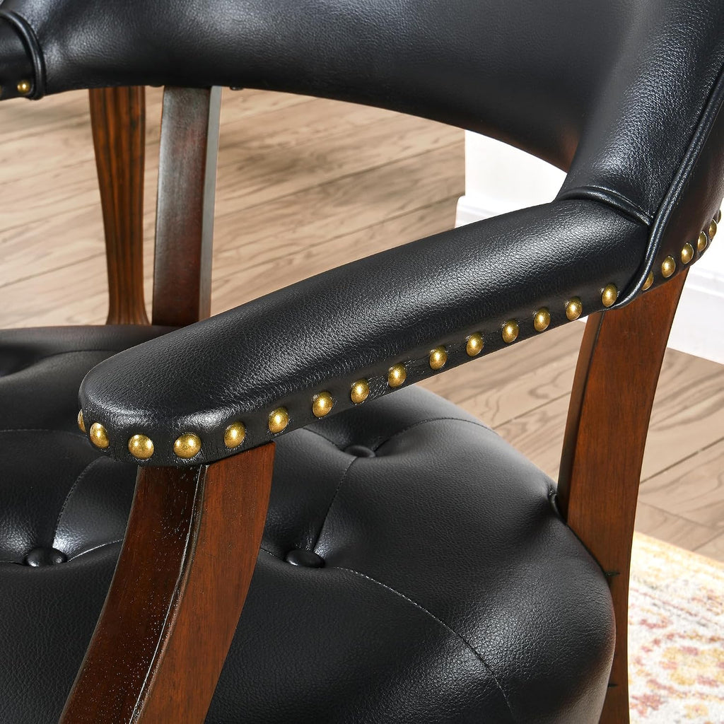 Set of 6 Solid Wood Dining Chairs with Upholstered,Office Desk Chair with Arms. Faux Leather Boss Captain's Chairs,Classic Accent Chairs for Living Room Cherry Walnut Legs & Black NX173D