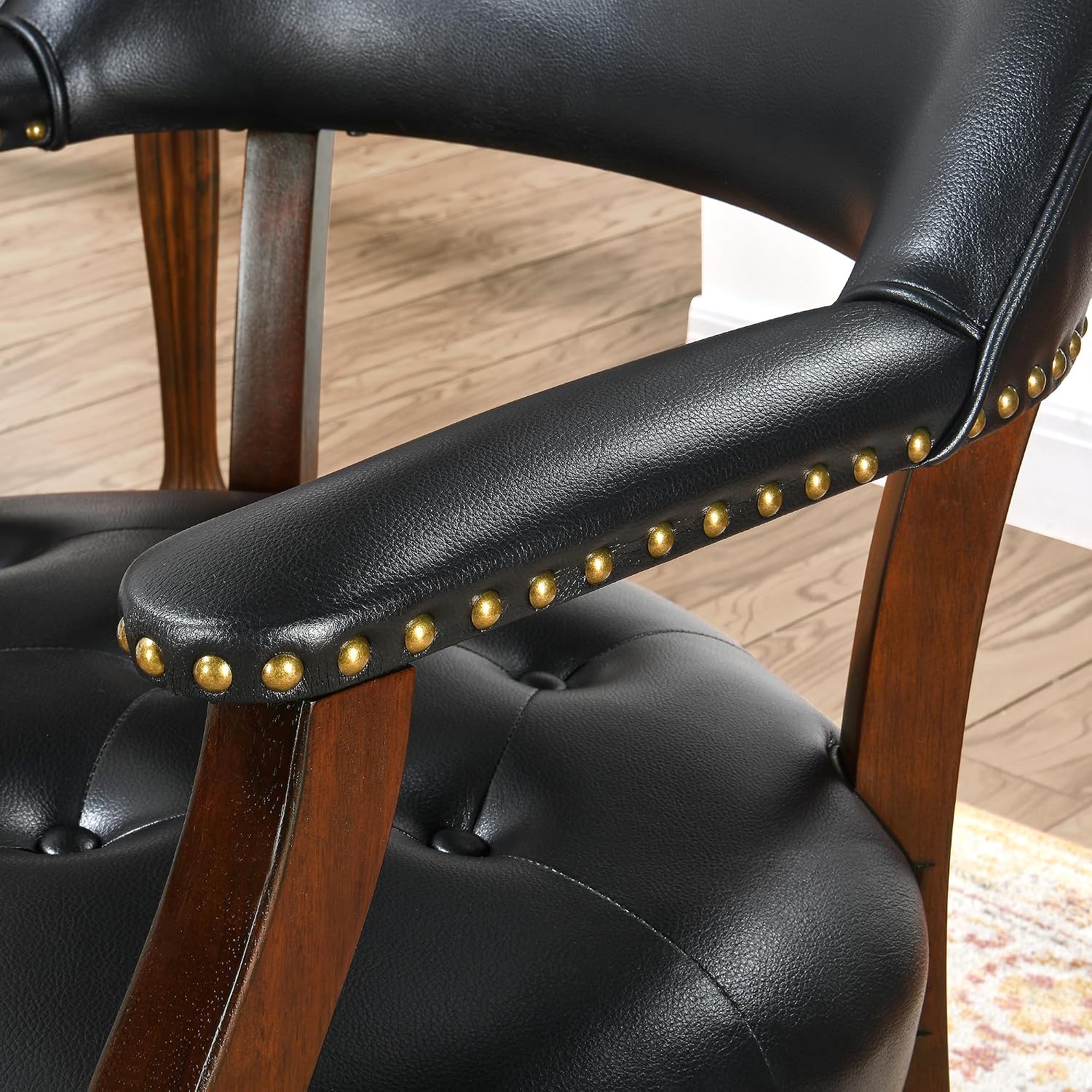 Set of 6 Solid Wood Dining Chairs with Upholstered,Office Desk Chair with Arms. Faux Leather Boss Captain's Chairs,Classic Accent Chairs for Living Room Cherry Walnut Legs & Black NX173D