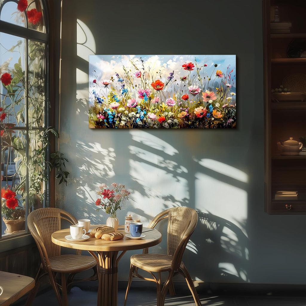 SERIMINO Large Wall Art for Living Room Canvas Prints, Farmhouse Nature Floral Botanical Wall Decor, Colorful Flower Market Modern Home Decor Oil Paintings Bathroom Decor Aesthetic 29'X57'