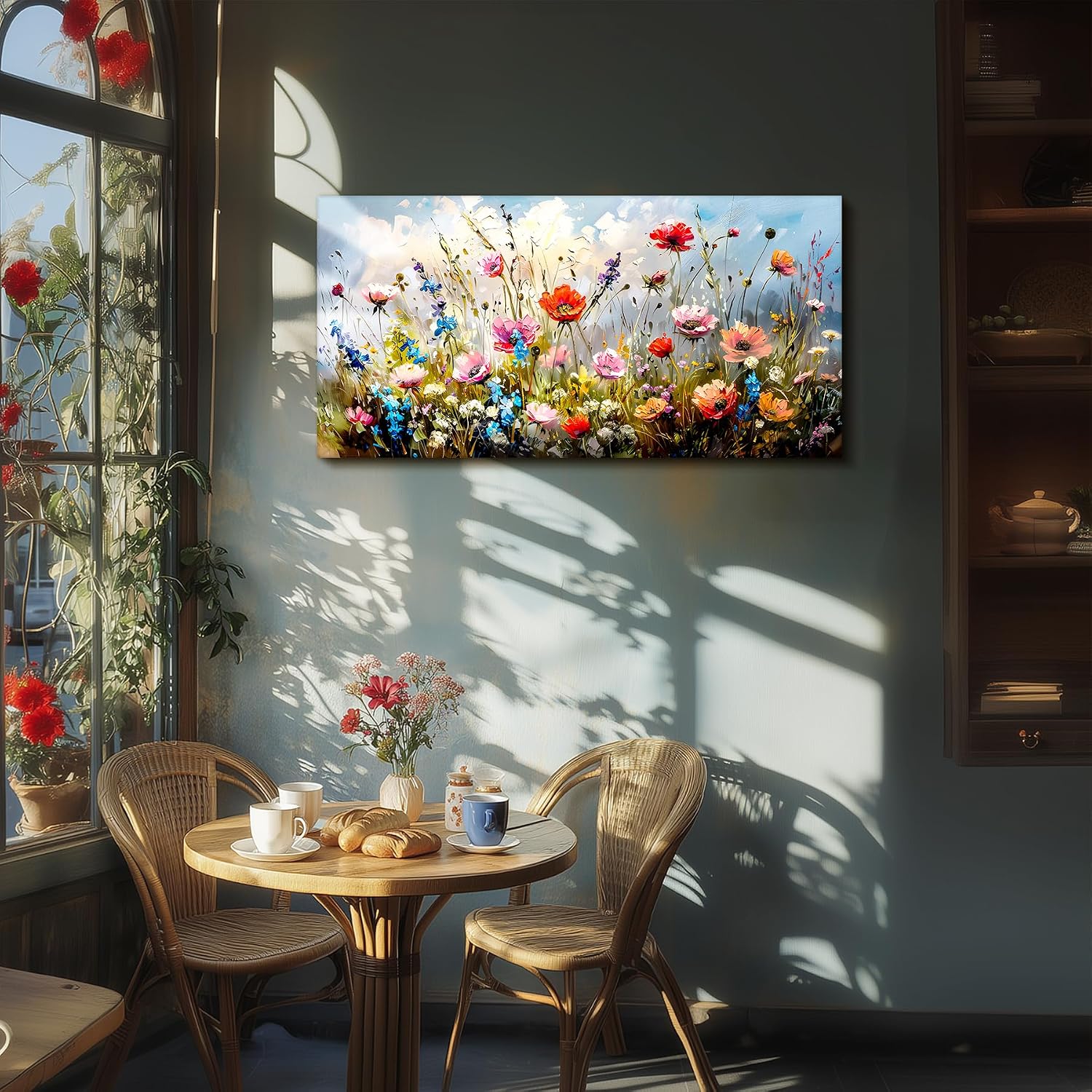 SERIMINO Large Wall Art for Living Room Canvas Prints, Farmhouse Nature Floral Botanical Wall Decor, Colorful Flower Market Modern Home Decor Oil Paintings Bathroom Decor Aesthetic 29'X57'