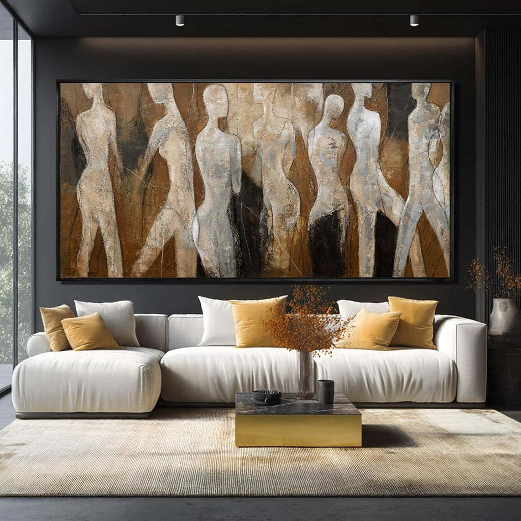 CHUDANHAO Black Line Wall Decor Brown Canvas Wall Art Figure Wall Decorations 29'x58' Large Pictures for Living Room Artwork for Office