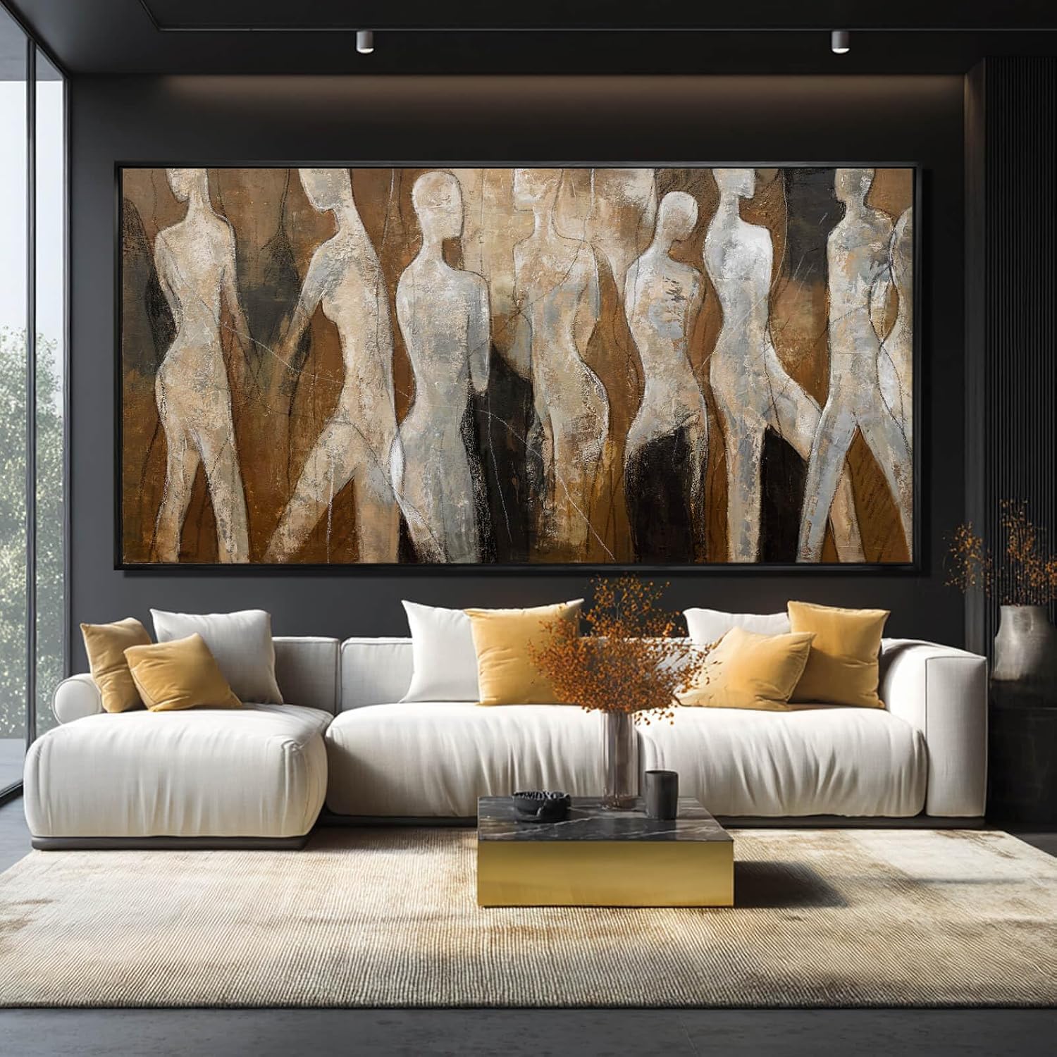CHUDANHAO Black Line Wall Decor Brown Canvas Wall Art Figure Wall Decorations 29'x58' Large Pictures for Living Room Artwork for Office
