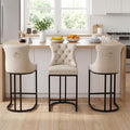 AQO 26 Inch Bar Stools Set of 3, Modern Counter Height Bar Stools with Backs, Upholstered Faux Leather Counter Stools for Kitchen Island, Beige