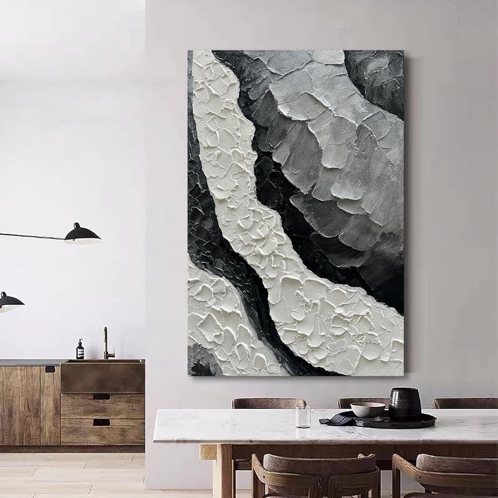 NANKAI Art Hand-Painted Thick Texture Black and White Minimalist Oil Painting 45x30 inch Large Office Corridor Living Room Wall Decorative Art Painting