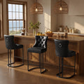 AQO 26 Inch Bar Stools Set of 3, Modern Counter Height Bar Stools with Backs, Upholstered Faux Leather Counter Stools for Kitchen Island, Black