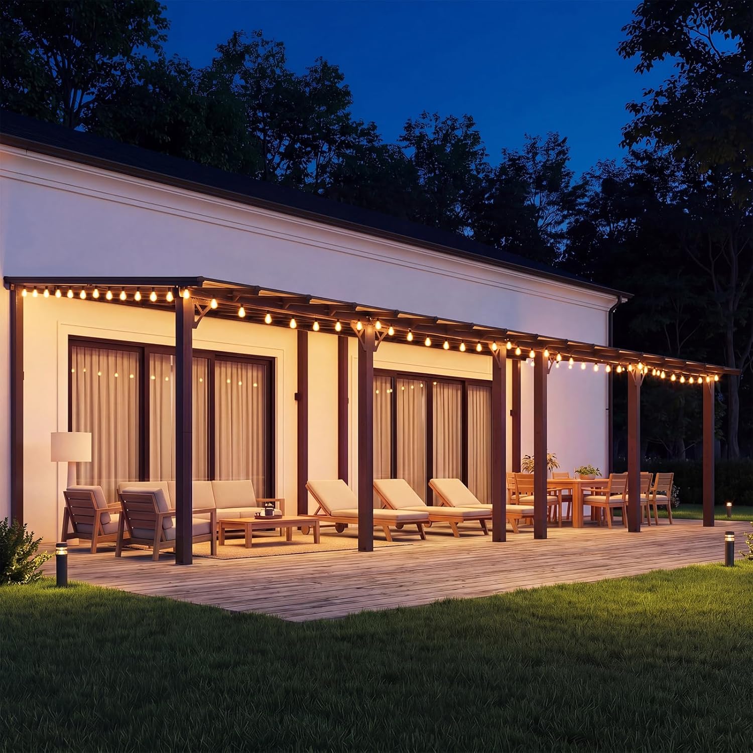 Aoxun 34' x 10' Pergola for Patio, Gazebo with Sloped Roof, Grill Pergola Large Wall-Mounted Heavy Duty Awnings, for Backyard, Deck, Patio