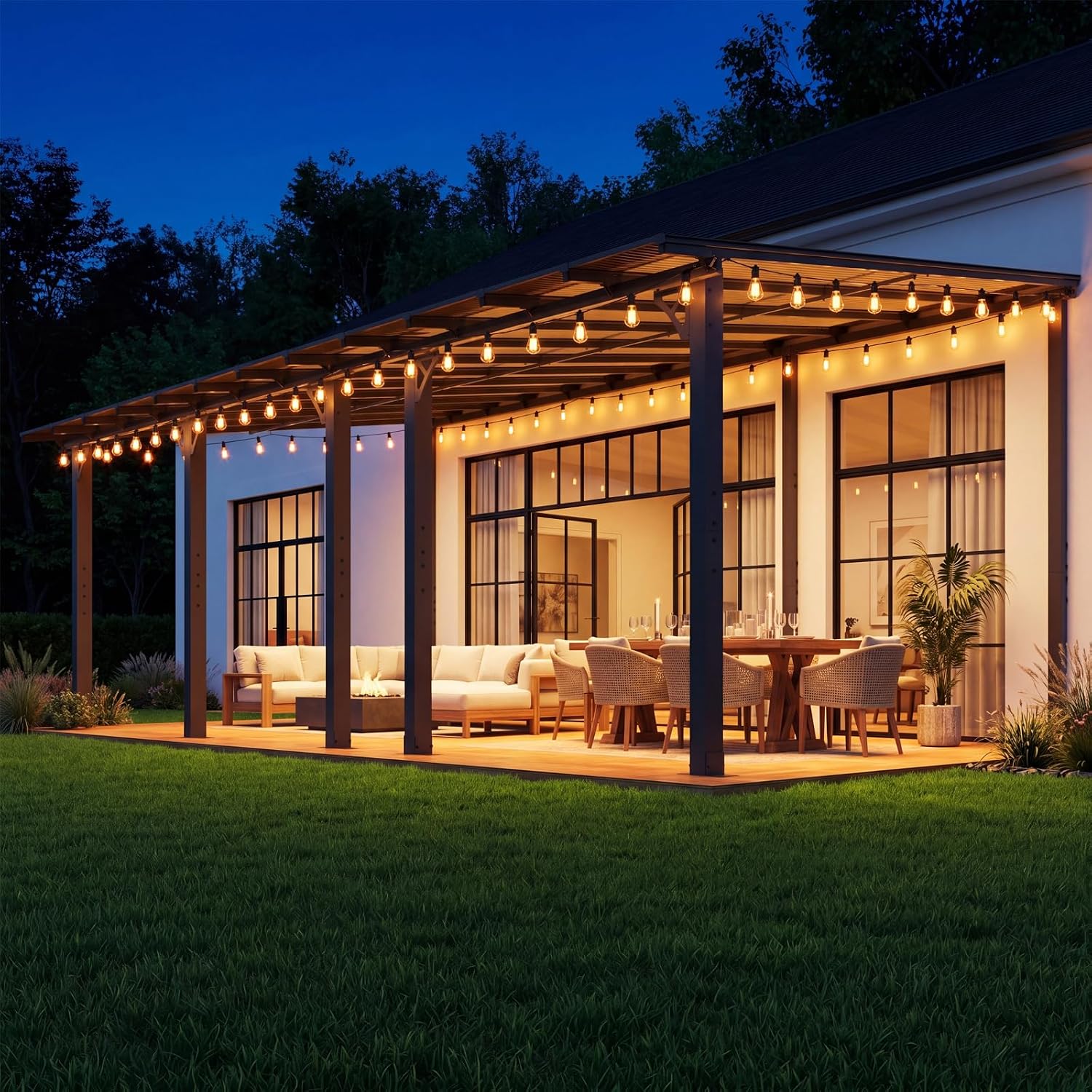 Aoxun 24' x 10' Pergola for Patio, Gazebo with Sloped Roof, Grill Pergola Large Wall-Mounted Heavy Duty Awnings, for Backyard, Deck, Patio
