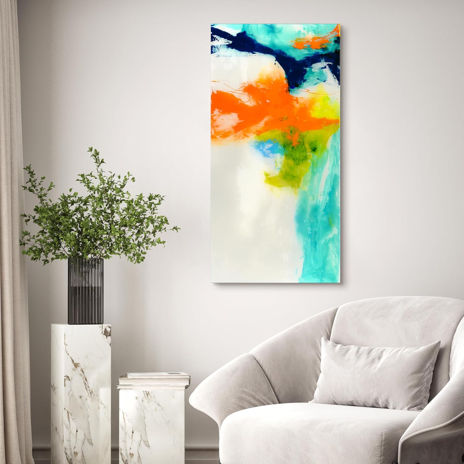 Empire Art Direct TMP-108453-2448 Tidal Abstract 1 Frameless Free Floating Tempered Glass Panel Graphic Wall Art, 48' x 24' x 0.2', Ready to Hang