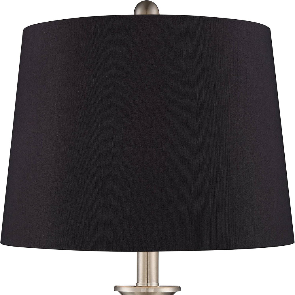 Regency Hill Arden 25' High Twist Modern Table Lamps Set of 2 Silver Brushed Nickel Finish Mercury Glass Black Shade Living Room Bedroom Bedside Nightstand House Office Home Reading Kitchen Entryway