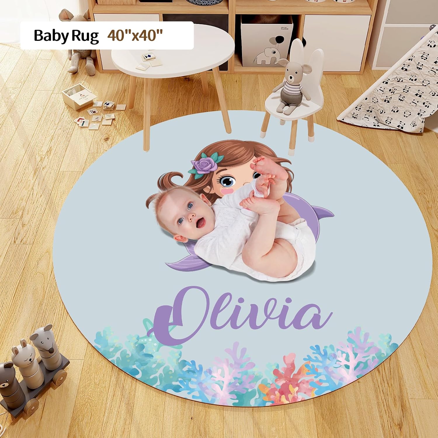 Personalized Baby Crib Bedding Set, Custom Name Nursery Bedding, Mermaid 5 Pcs Baby Bedding Set for Girl Boy, Double Layer Crib Set, Customized Gifts(Fixed Size)
