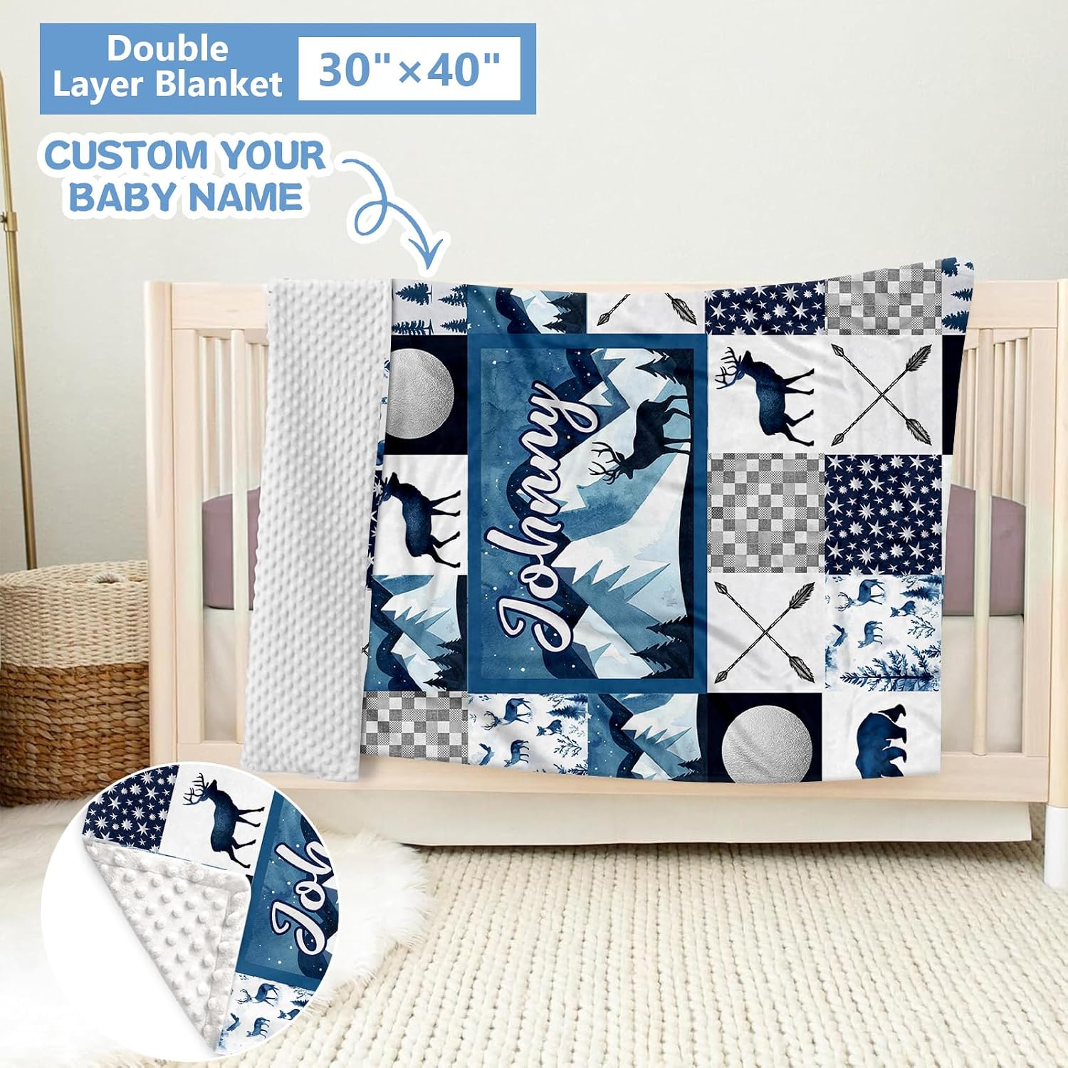 KAINSY Custom Crib Bedding Set 5 Pcs for Girls Boys – Personalized Woodland Deer Theme, Newborn Sleep Set, Nursery Decor, Toddler Room Essentials, Infant Sleep, Baby Room Accessories, Baby Gift
