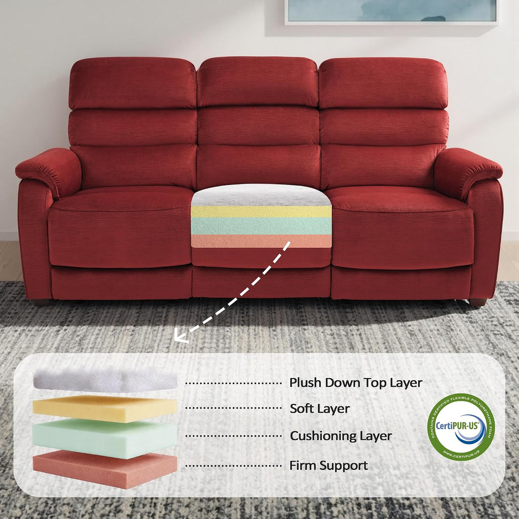 MCombo 87.2'' Wall Hugger Power Recliner Sofa with Drop Down Table, Reclining Sofa with Adjustable Headrest, USB Charge Ports, Reading Lamp, for Living Room, RVs, Fabric, ST258M3 (3-Seater, Burgundy)
