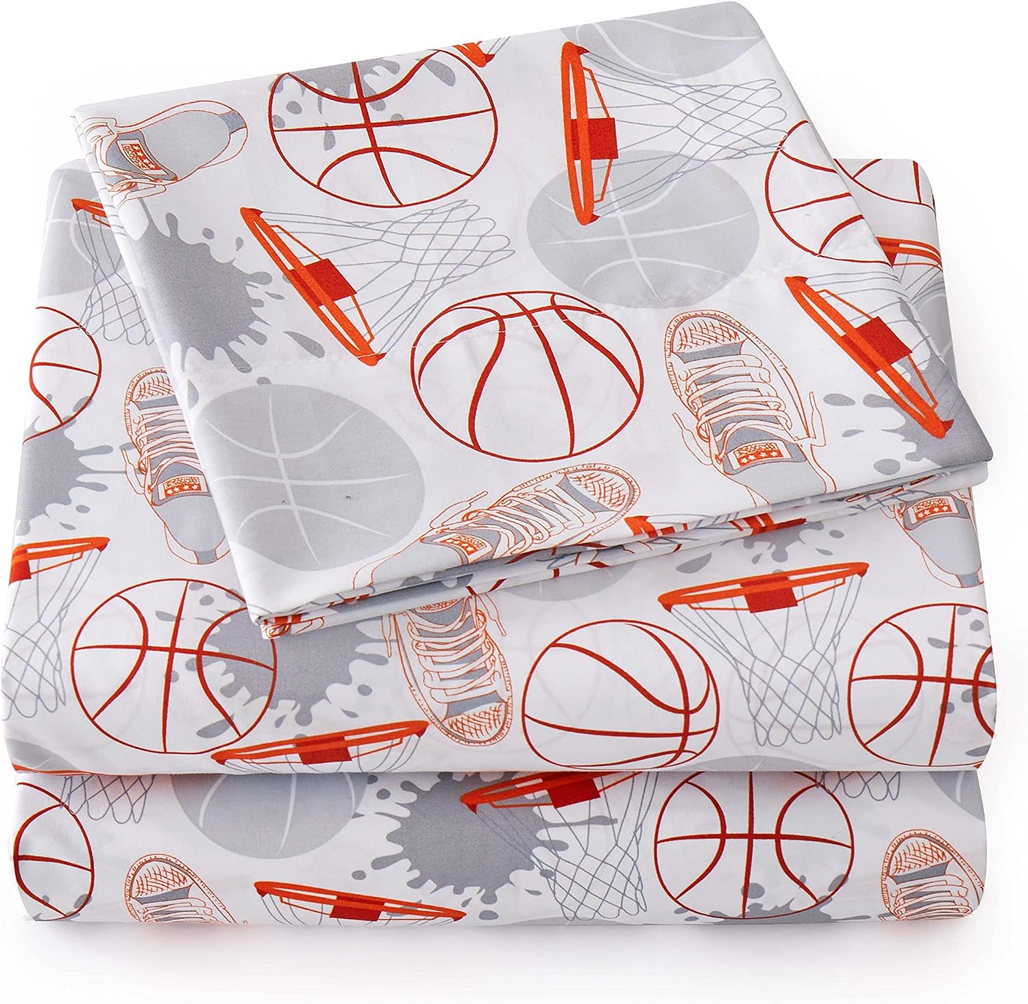1500 Supreme Kids Bed Sheet Collection - Fun Colorful and Comfortable Boys and Girls Toddler Sheet Sets - Deep Pocket Wrinkle Free Soft and Cozy Bedding - Twin, Basketball(Pack of 12)