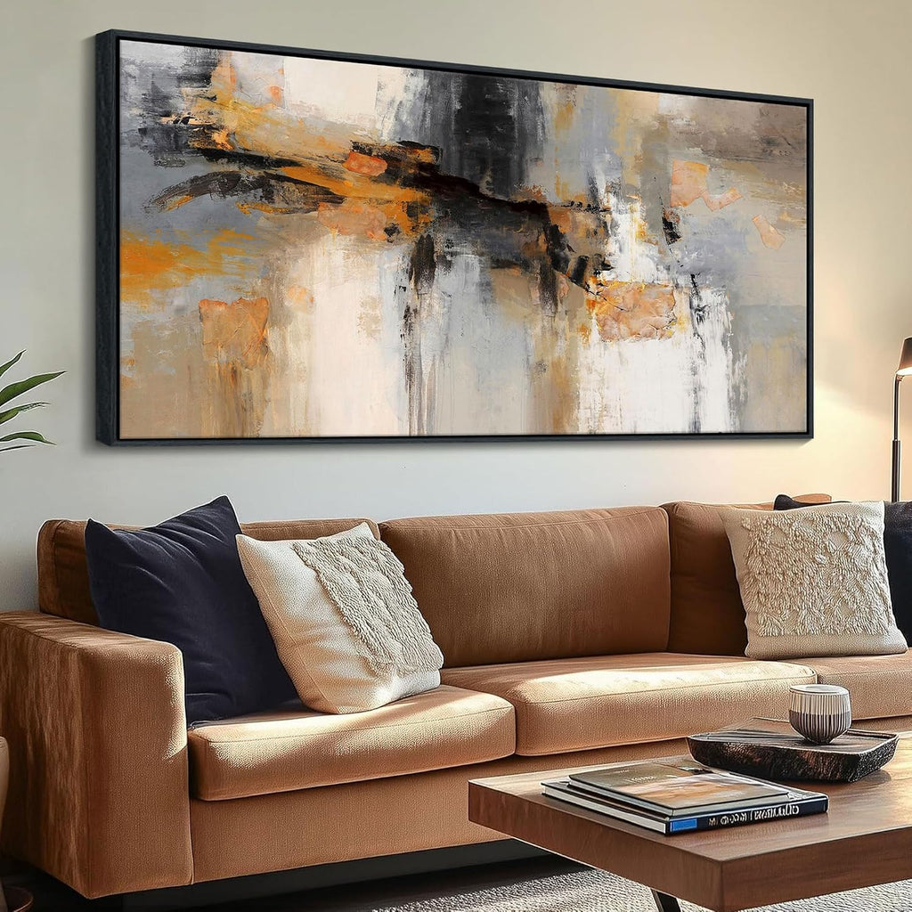 AJAZIKO Large Abstract Canvas Wall Art - Wall Art for Living Room and Bedroom, Modern Wall Decor in Orange and Gray Hues, Perfect Office Decorations for Work