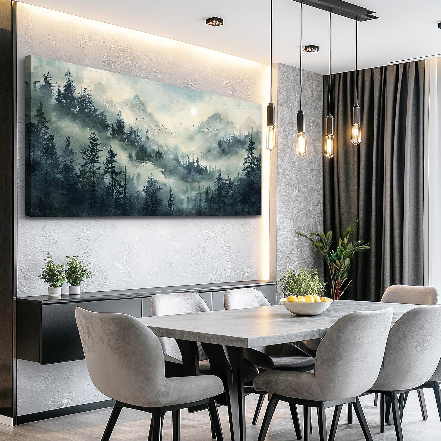 KELIYUAN Large Natural Landscape Wall Art For Dining Room Apartment Misty Forest Landscape Painting Wall Decoration Living Room Bedroom Office Artwork Pictures Home Decoration Aesthetics 30x60 In