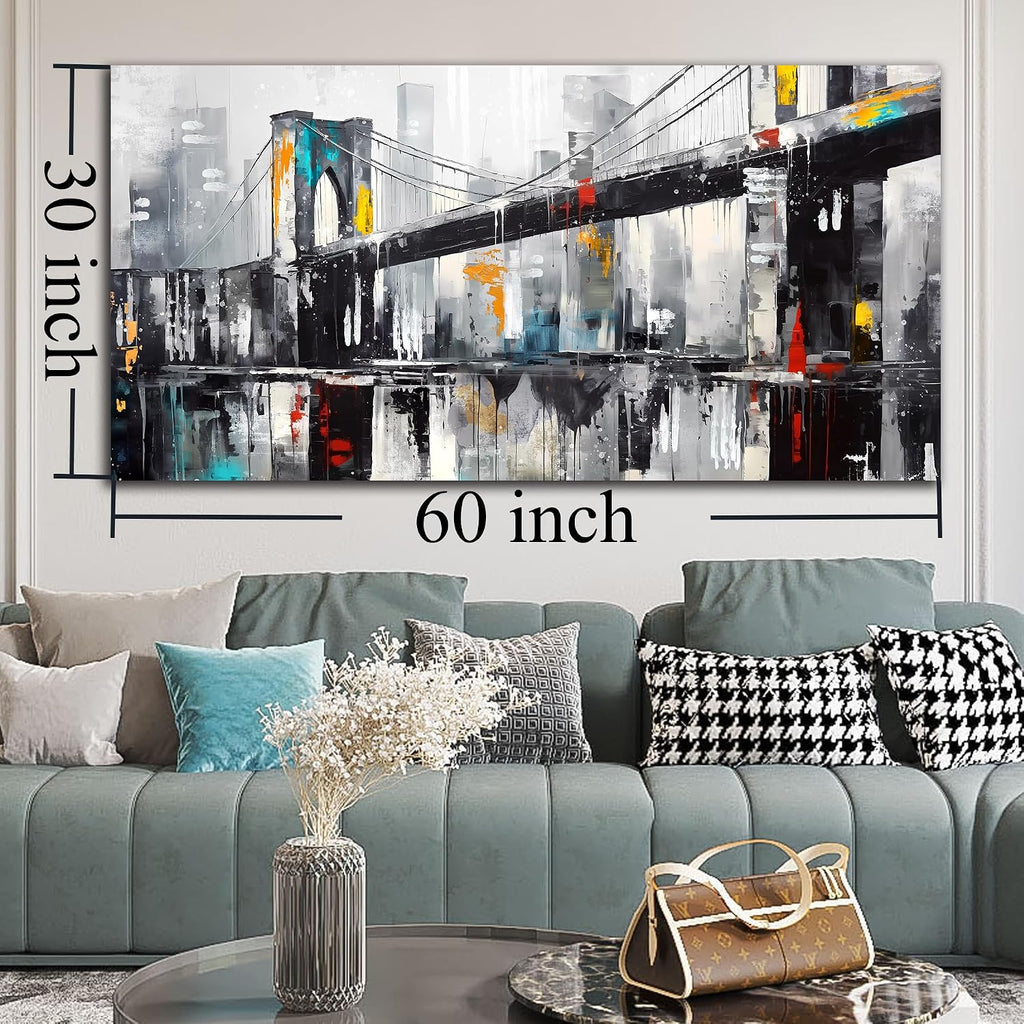 CANEITO New York City Wall Art for Living Room, Brooklyn Bridge Canvas Wall Decor for Bedroom, Cityscape Print Picture, Large Size 29x59 Inches