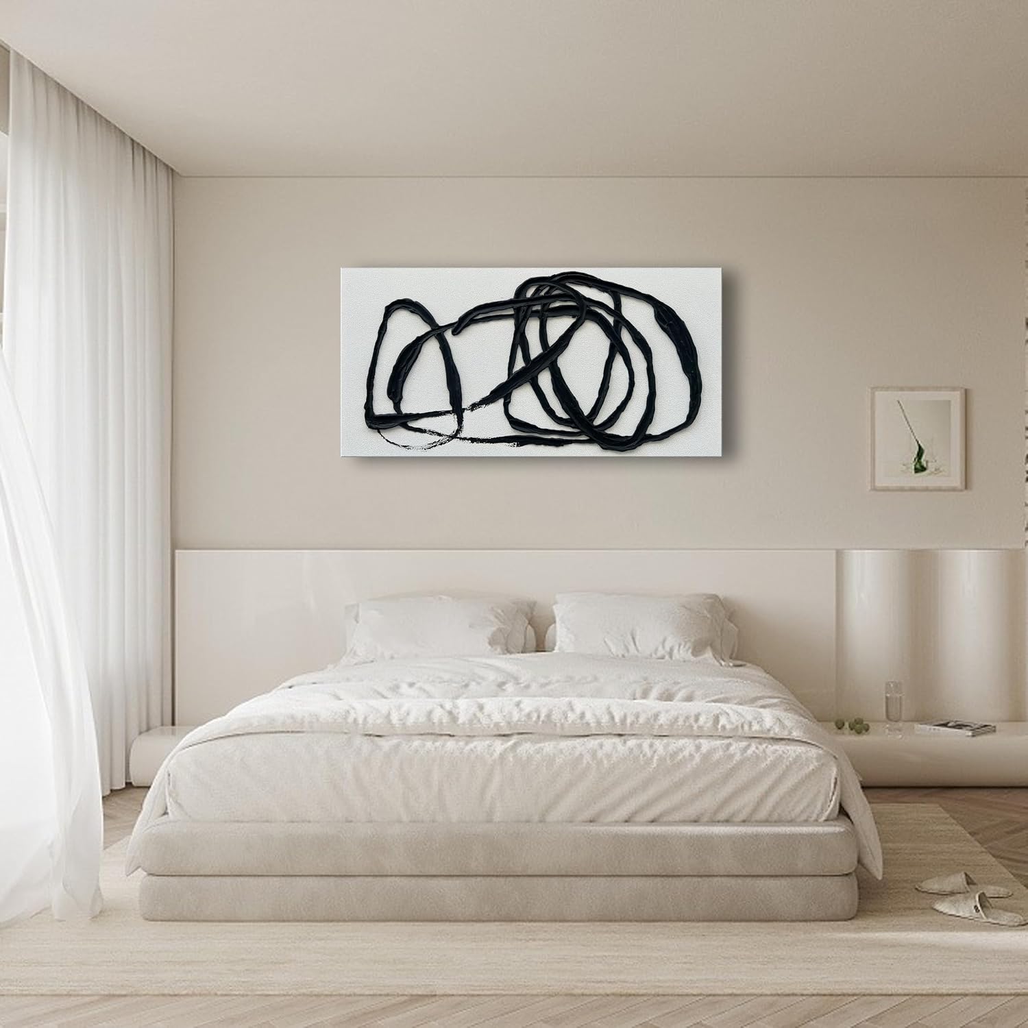 NANKAI Art Contemporary Minimalist Black and White Art Painting Texture Abstract Oil Painting Home Wall Art 24x48 Inches