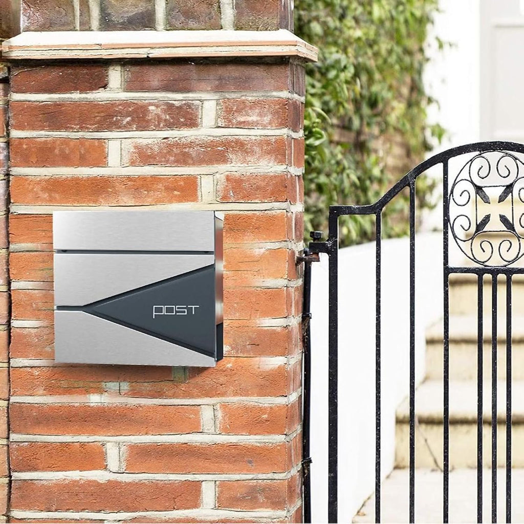 Wall-Mount Mailbox, Brushed Stainless Steel Panel, Rust Resistant Large Capacity House Mailbox, Modern Drop Mailboxes for Outside, Metal Post Box(B)