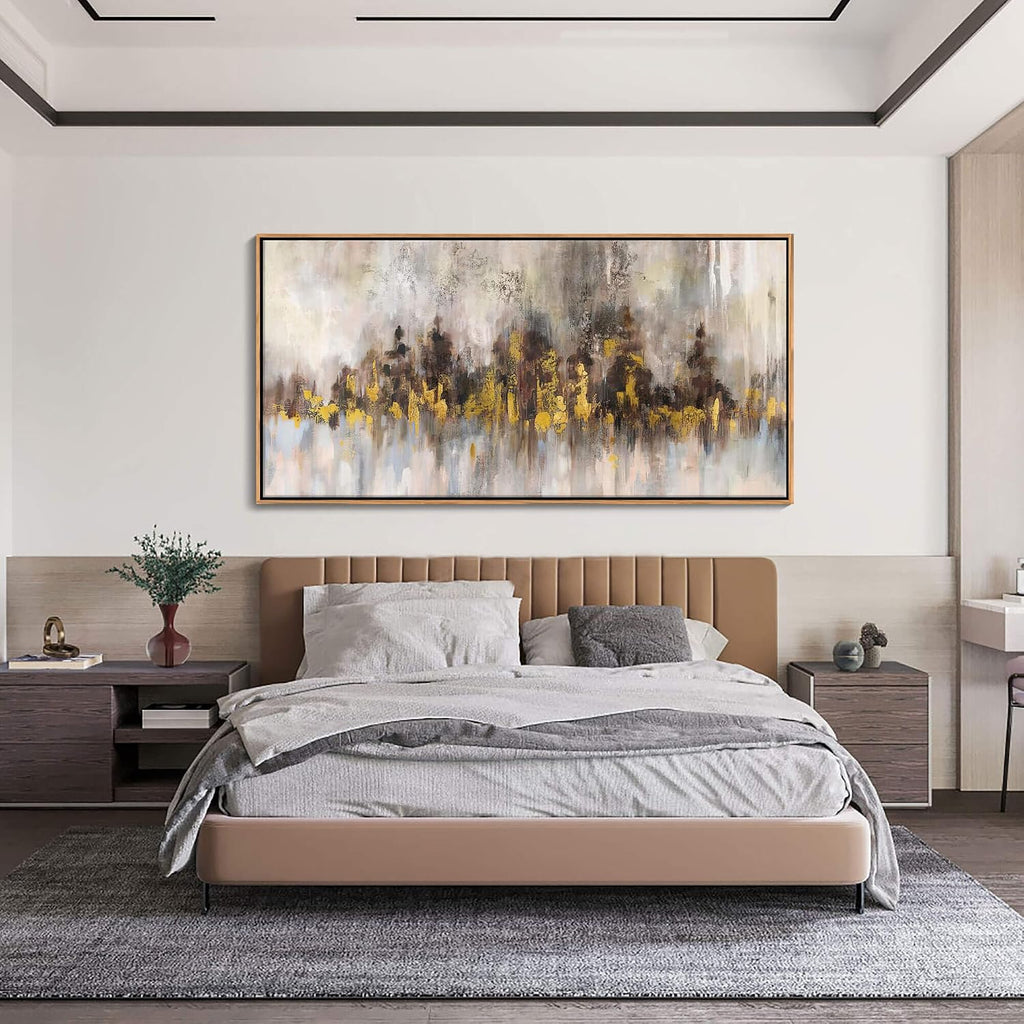 Abstract Painting Wall Art Black and Gold Picture for Living Room Retro Home Bedroom Decoration Modern Framed Artwork Decor 29X58IN