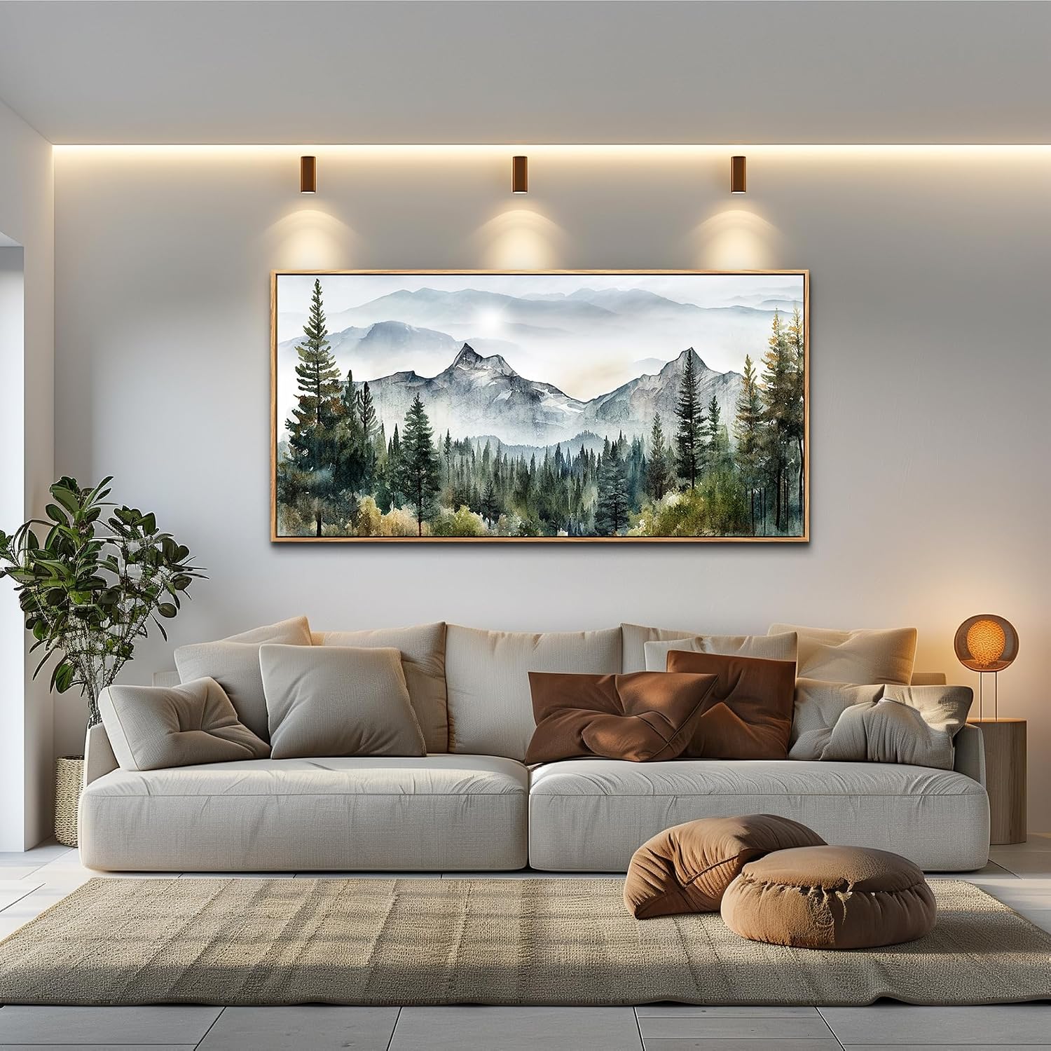 MHARTK66 Large Wall Decor For Living Room Wood Framed Wall Art For Office Bedroom Pictures Abstract Mountain Forest Landscapes Ink Canvas Prints Painting Artwork Modern Stretched and Framed Poster